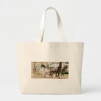 Two Horse Team Mixed Media Collage Large Tote Bag