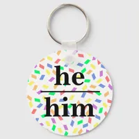 He him pastel rainbow sprinkles pronoun  keychain