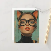 Woman with cat ears  postcard