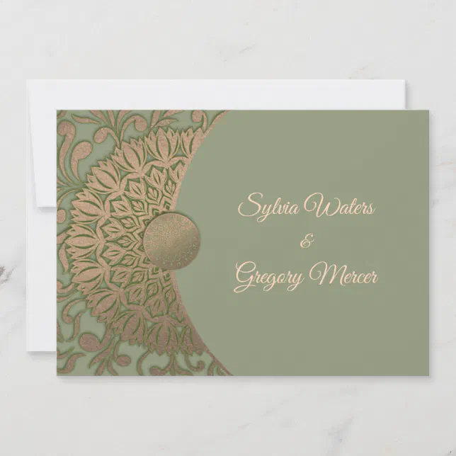 Modern Earth tone Sage green & gold classicmandala Invitation