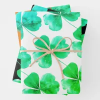 Irish Shamrock Green Blue Watercolor  Wrapping Paper Sheets