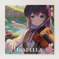 Anime Girl Playing the Violin Personalized Jigsaw Puzzle