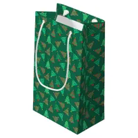 Fun Christmas Tree Pattern Green Small Gift Bag