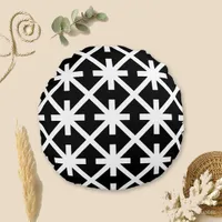 Striking Black White Starburst Grid  Round Pillow