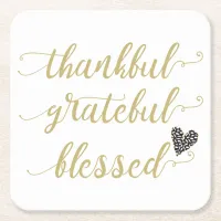 thankful grateful blessed thanksgiving holiday square paper coaster