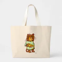 Grumpy Pizza Pet Funny Cat Art Design Large Tote Bag