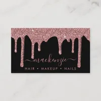 Luxury Black Rose Gold Sparkle Glitter Drips Business Card