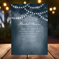 Navy Blue Rustic Tree String Lights Bridal Shower  Invitation