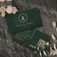 Elegant Vintage Unique Monogram Emerald Dark Green Business Card