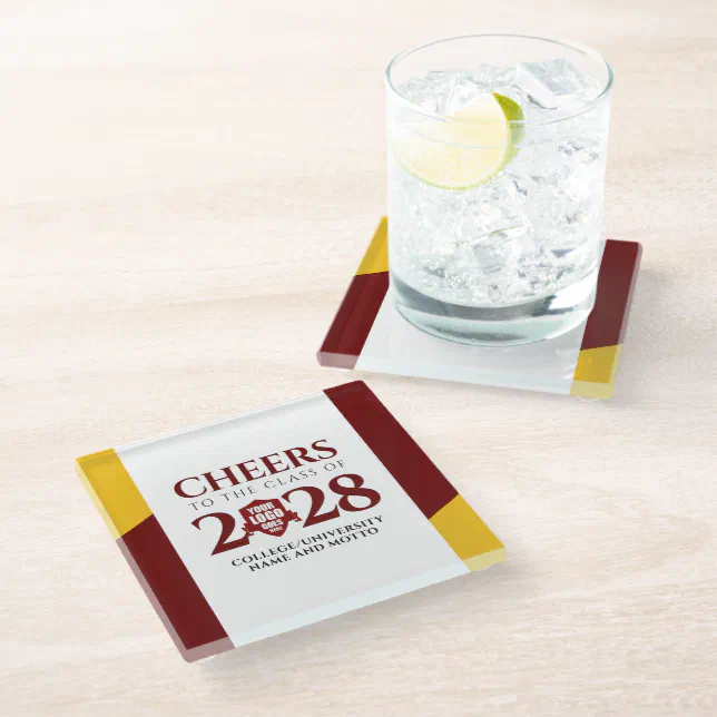 Red Gold School College University Graduation Glass Coaster