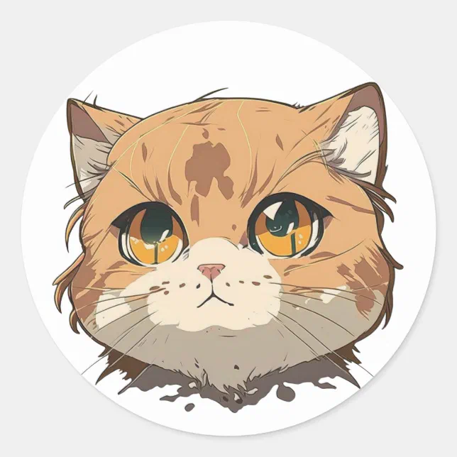 Anime Cat Face Classic Round Sticker