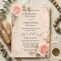 Romantic Blush Pink Watercolor Rose Wedding Invitation