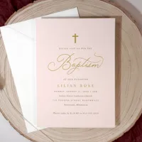 Cross Baptism Invitations - Pink Daughter Girl
