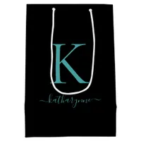 Elegant Black and Teal Monogram Name Medium Gift Bag
