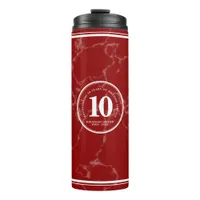 Elegant Red Marble 10 Years Work Anniversary Thermal Tumbler