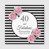 40 fabulous birthday black stripes pink florals magnet