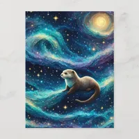 Otter in a Starry Night Ocean Postcard
