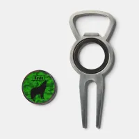 Modern Green Camo Black Wolf Silhouette Monogram | Divot Tool