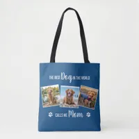 Custom Dog Mom Blue Photo Collage Tote Bag