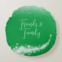 White glitter, monogrammed on green | round pillow