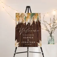 Boho Pampas Grass Wood Wedding Welcome Foam Board
