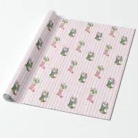 Pink and Sage Green Vintage Christmas Gift Wrap