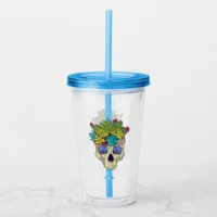 Skull with Crystals and Succulents Acrylic Tumbler
