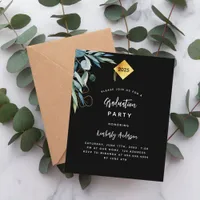 Black greenery budget graduation party invitation flyer