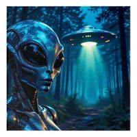 Hyper Realistic Alien and UFO in the Forest Acrylic Print