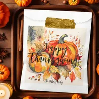 Watercolor Pumpkins and Autumn Leaves Thanksgiving Favor Bag