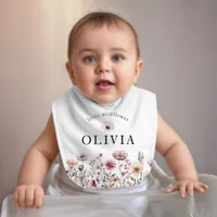 Wildflower Pink Floral Personalized Baby Bib – Dus