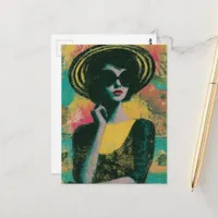 Woman in a Striped Sunhat Summer Fun Postcard