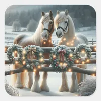 Festive Horses and Christmas Lights Square Sticker