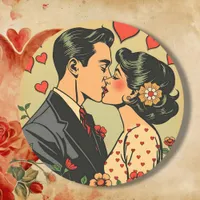 Sweet Mid-Century Couple Retro Pop Art Square Sticker