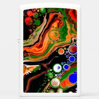 Black, Blue, Orange, Green Marble Fluid Art Zippo Lighter
