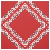 White Stylized Ethnic White Lace on Red Background Fabric