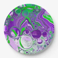 Purple and Lime Green Marble Fluid Art    Paper Plates