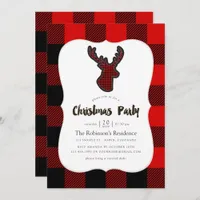 Buffalo Plaid Deer Scrapbook Motif Christmas Party Invitation