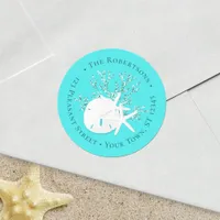 Aqua Christmas Beach Sand Dollar Return Address Classic Round Sticker