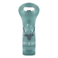 Deer Antlers Silhouette & Snowflakes Teal ID861  Wine Bag