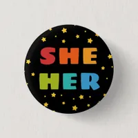 Starry Sky Rainbow Letters She Her Trans Pronouns Button