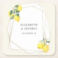 Rustic Lemon Citrus Boho Summer Wedding Square Paper Coaster