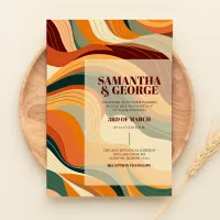 Retro Abstract Terracotta Orange Wedding Invitation