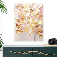 Blush Pink and Gold Leaf Modern Wall Art Acrylic Photo Tile