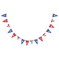 1776–2026 Editable 16-Flag Red-White-Blue America Bunting Flags
