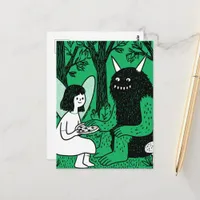 Fairy and a Cute Monster Pizza Party in the Woods Postcard