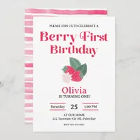 Berry First Strawberry Theme Girls 1st Party  Invitation