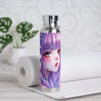 Beautiful Anime Girl with Purple Hair Water Bottle