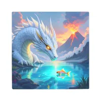 Surreal White Dragon and Gold Fish Metal Print