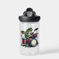 Funny Cartoon Frog Playing the Drums Water Bottle